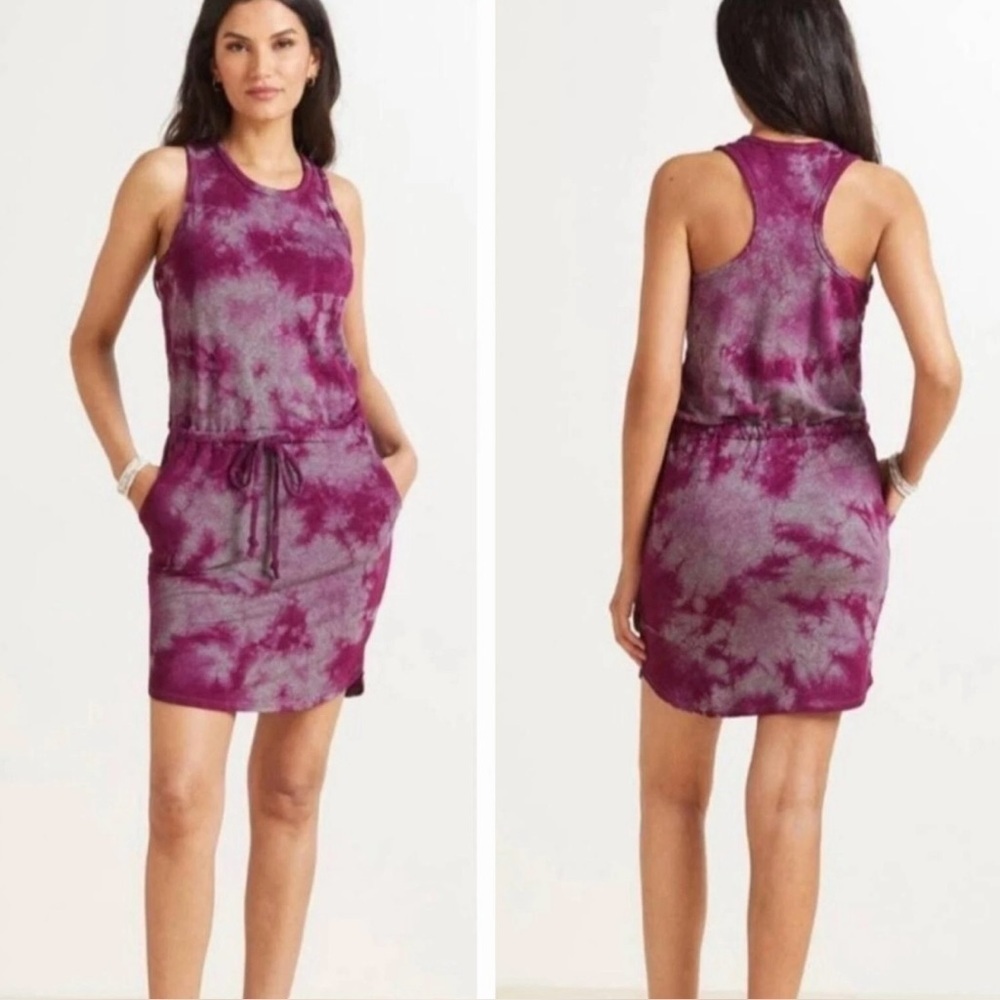 NWT Sundry for Evereve The Weekender Berry Tie Dye Racerback Dress L Pockets